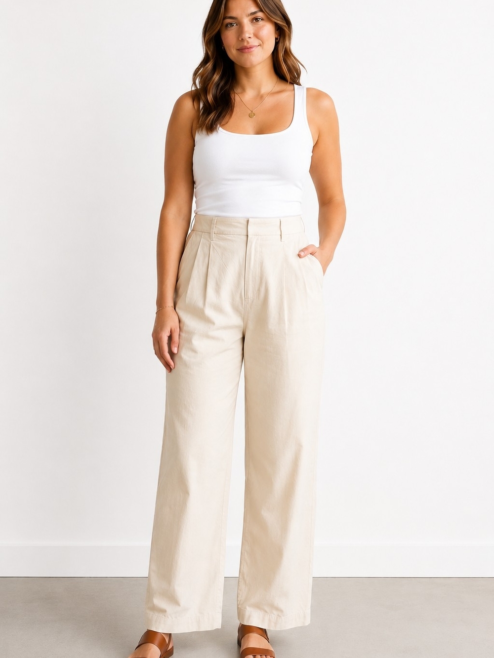a new day Cream High-Rise Wide-Leg Trousers